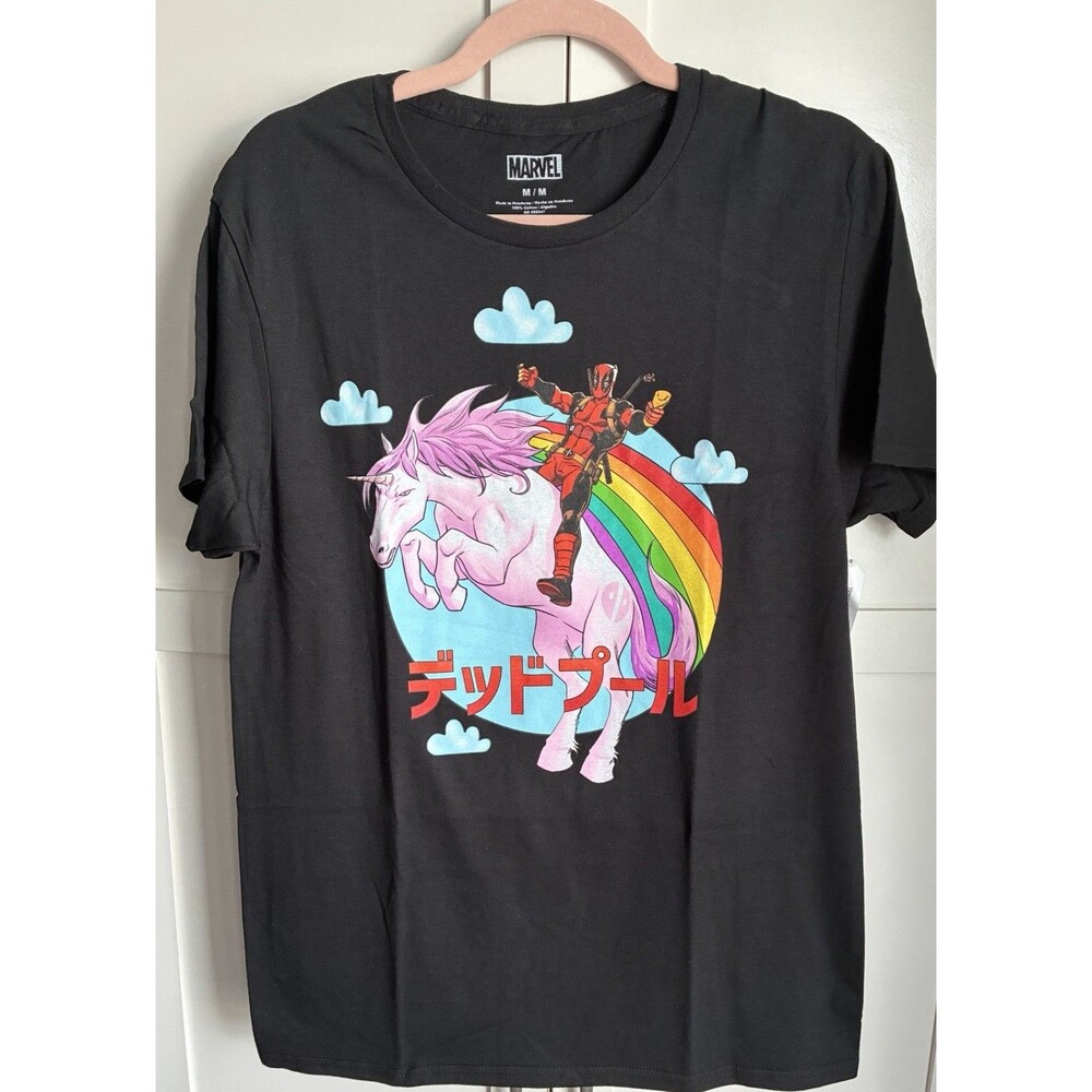 Deadpool Space Unicorn Men's T Shirt Marvel Comics Size M Black Short Sleeve